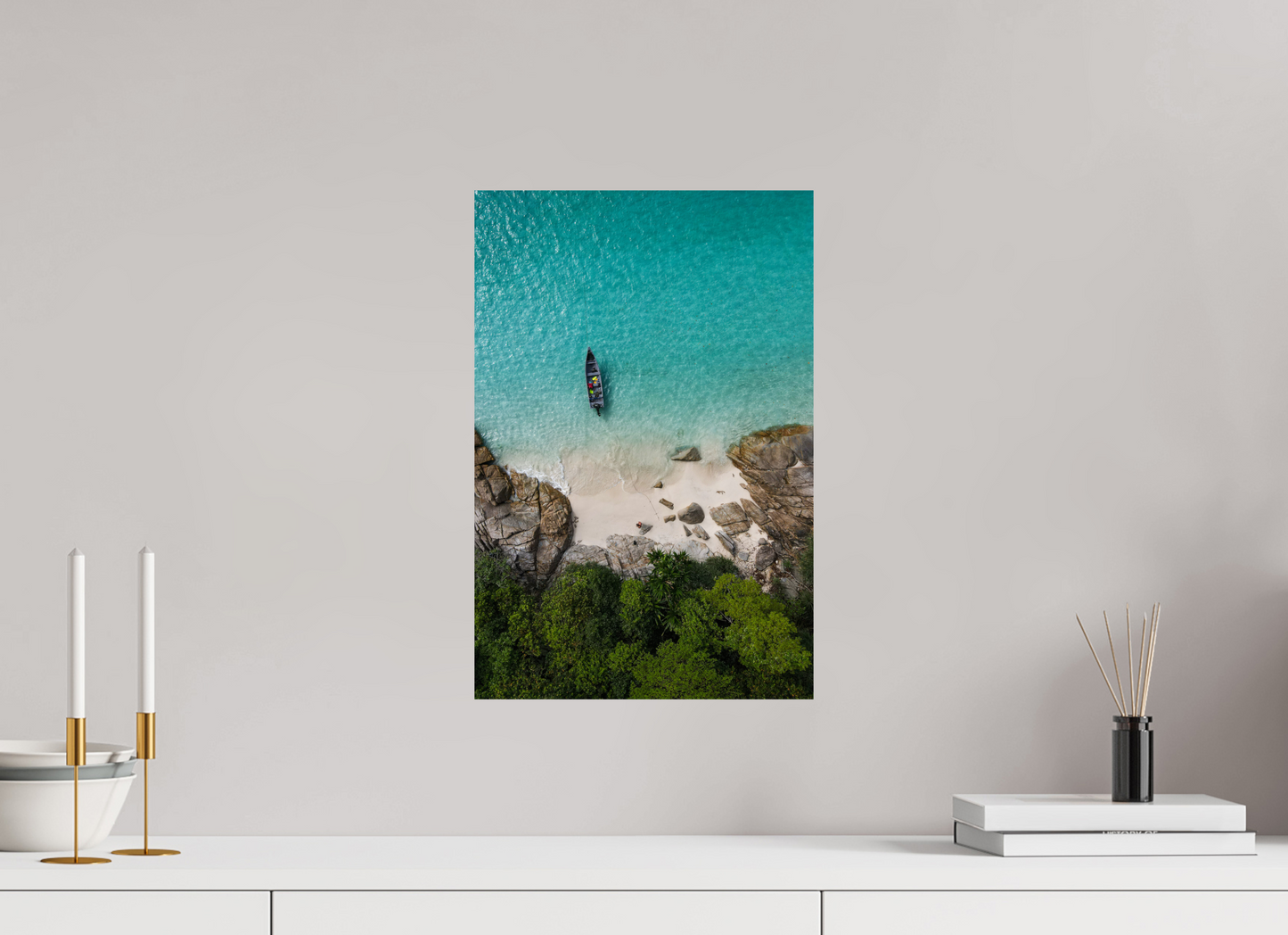 30 x 45 cm, Photo Print On Fuji Crystal DP II Bateau solitaire sur les eaux turquoise des îles Perhentian en Malaisie