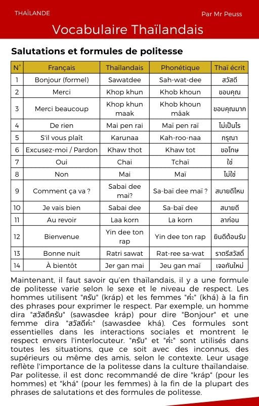 Ebook : 300 mots et phrases en thaïlandais avec traduction, phonétique et écriture