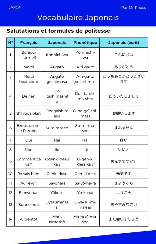 Ebook : 300 mots et phrases en japonais avec traduction, phonétique et écriture