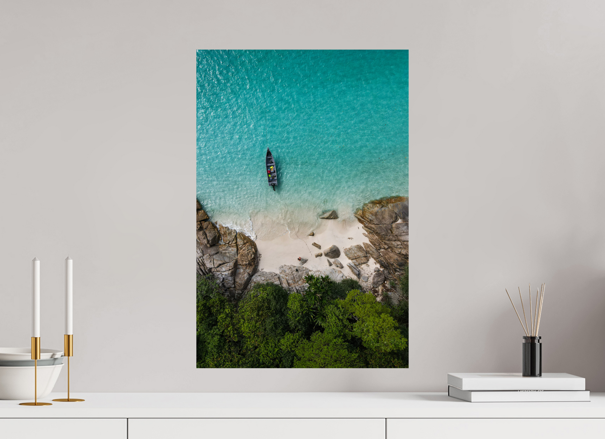 40 x 60 cm, Photo Print On Fuji Crystal DP II Bateau solitaire sur les eaux turquoise des îles Perhentian en Malaisie